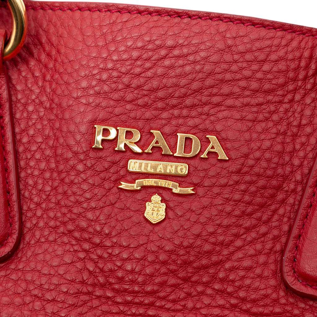 Prada Vitello Daino Side Zip Shopper Tote Red Leather Very good condition - Box View