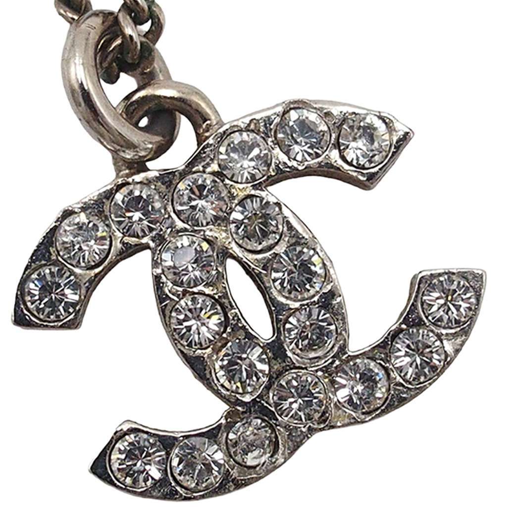 Chanel CC Silver Plated Rhinestone Pendant Necklace Silver Metal Very good condition - Inside View