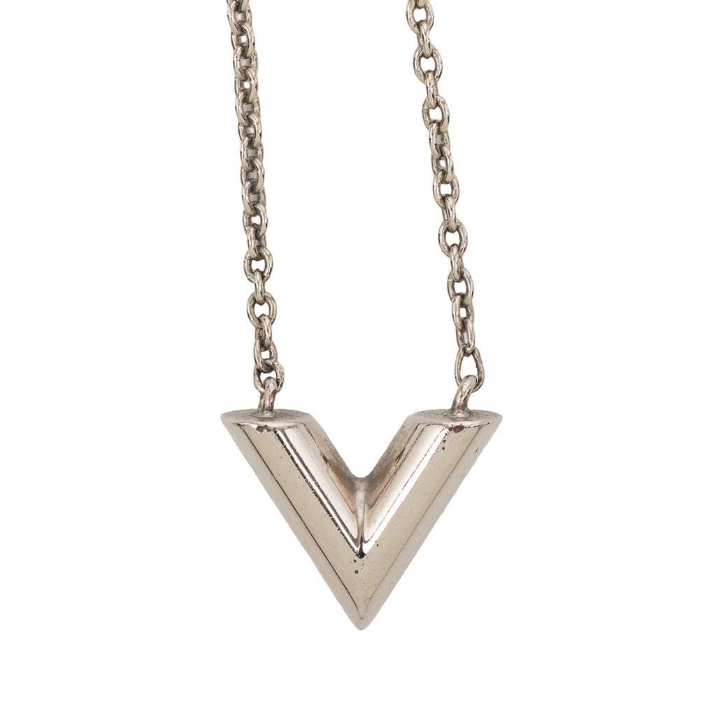 Louis Vuitton Silver Plated Essential V Supple Necklace Silver Metal Very good condition - Back View