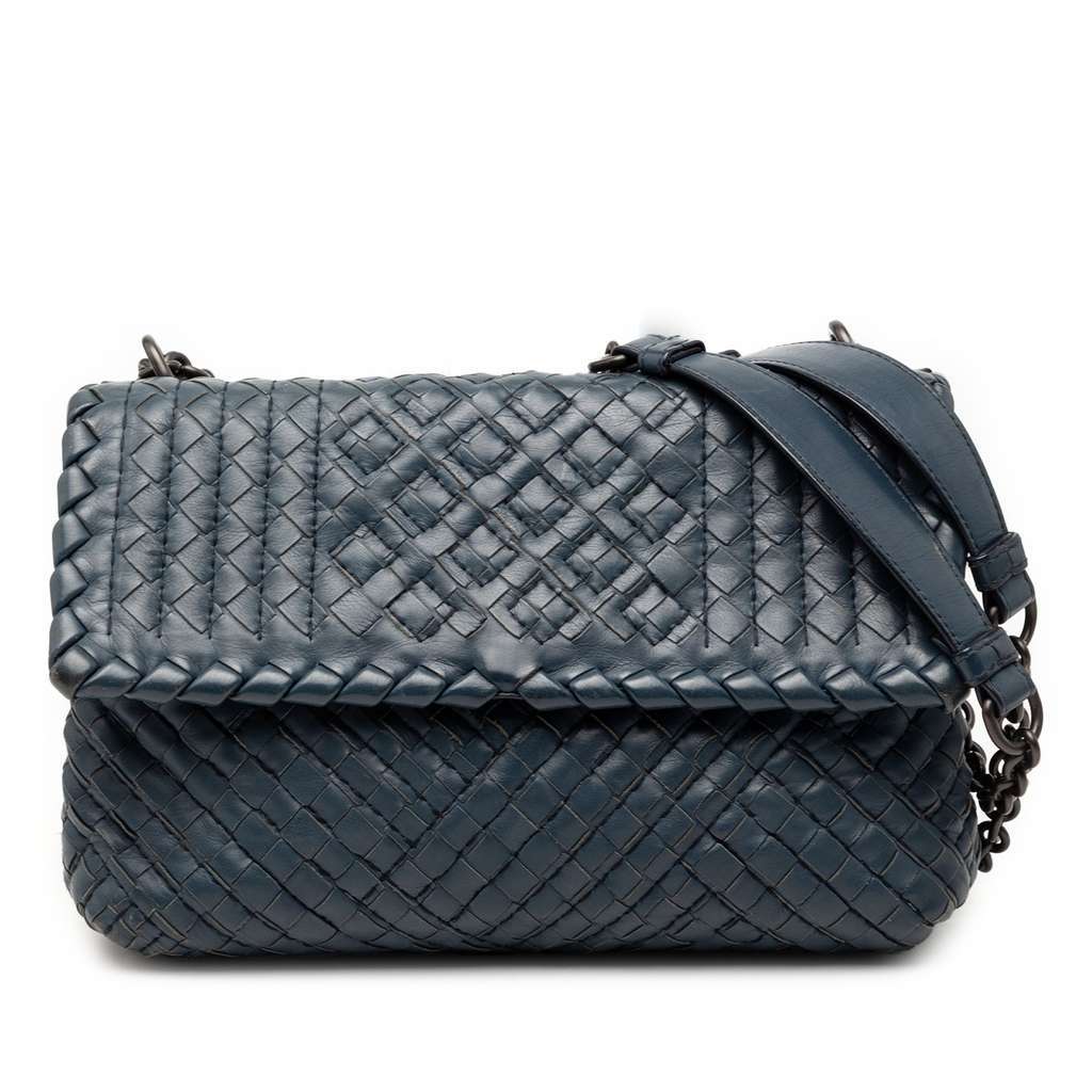 Bottega Veneta Small Nappa Intrecciato Boutis Olimpia Shoulder Bag Blue Leather Very good condition - Front View