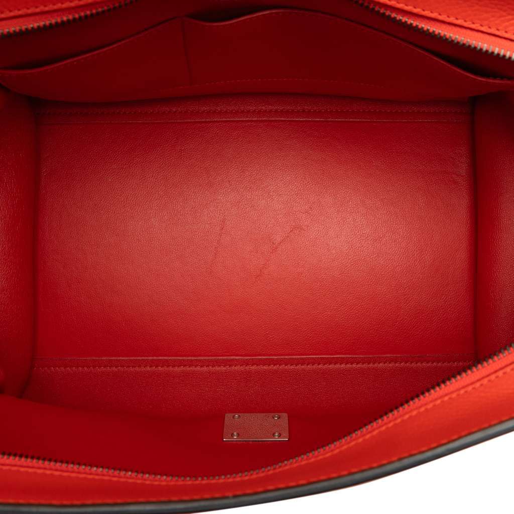 Celine Medium Drummed Calfskin and Suede Trapeze Satchel Orange Leather Very good condition - Model View
