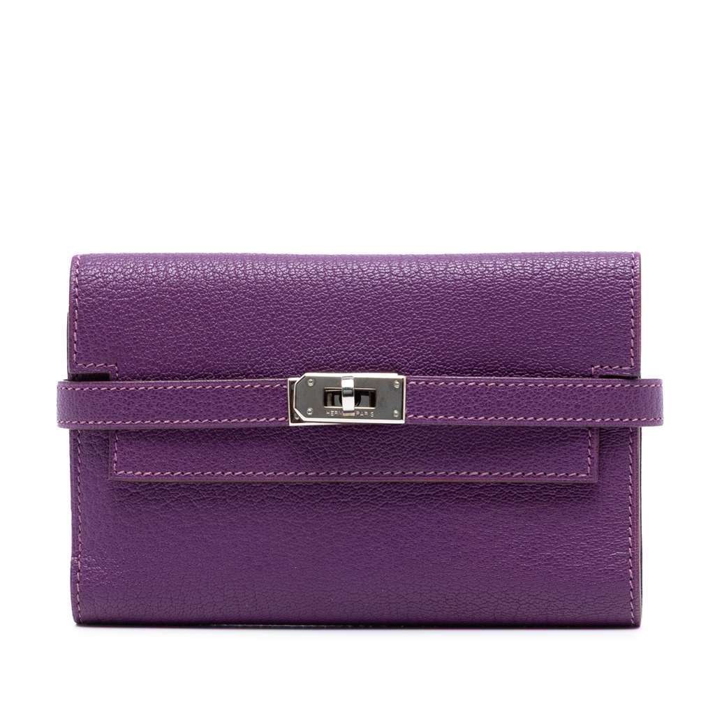 Hermès Medium Chevre Mysore Kelly Wallet Purple Leather Very good - Front View