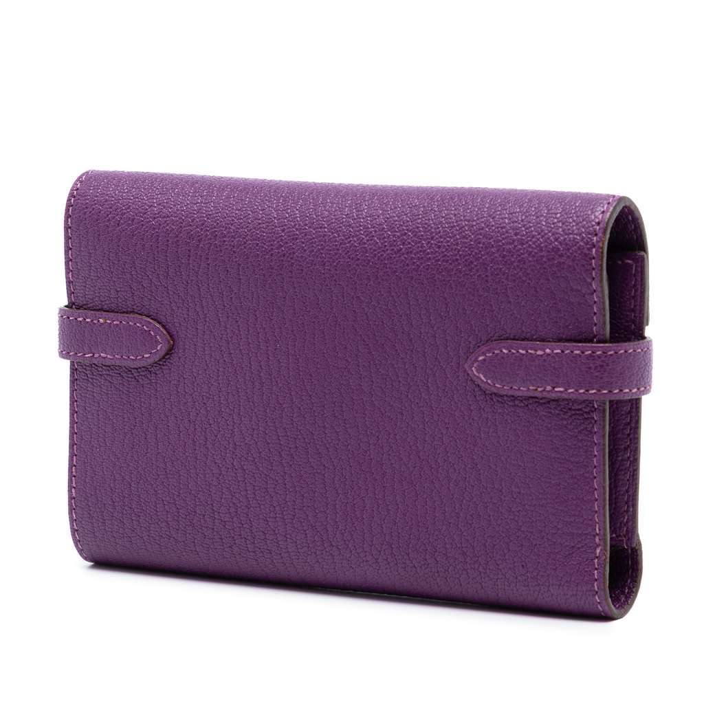 Hermès Medium Chevre Mysore Kelly Wallet Purple Leather Very good - Back View