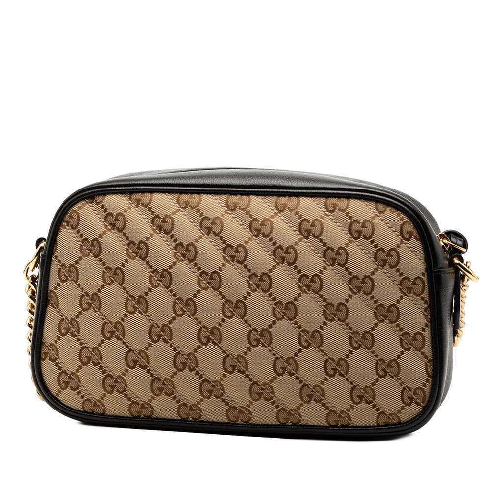 Gucci Small GG Marmont Matelasse GG Canvas and Leather Crossbody Brown Canvas Very good condition - Back View