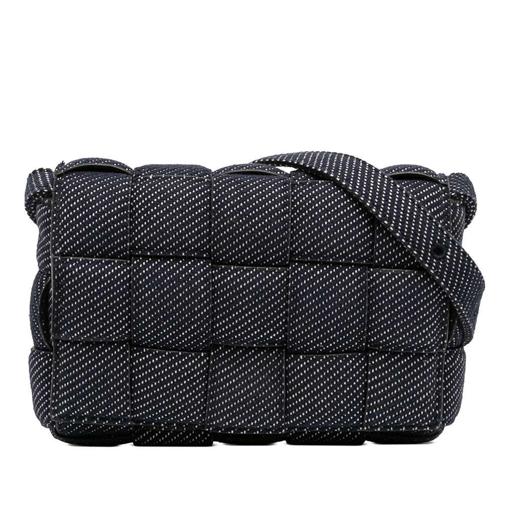 Bottega Veneta Denim Intrecciato Cassette Padded Crossbody Blue Denim Very good condition - Front View