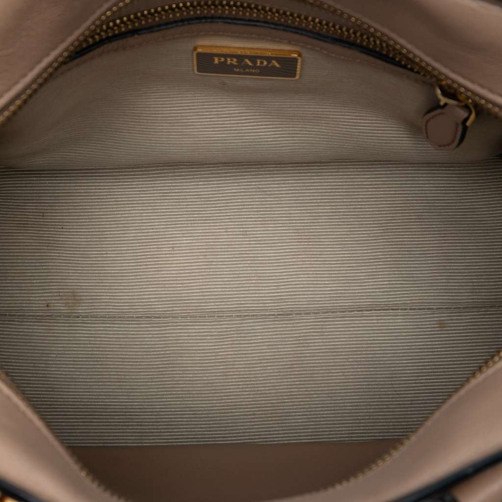 Prada Small City Calf Trimmed Saffiano Top Handle Bag Brown Leather Very good condition - Model View