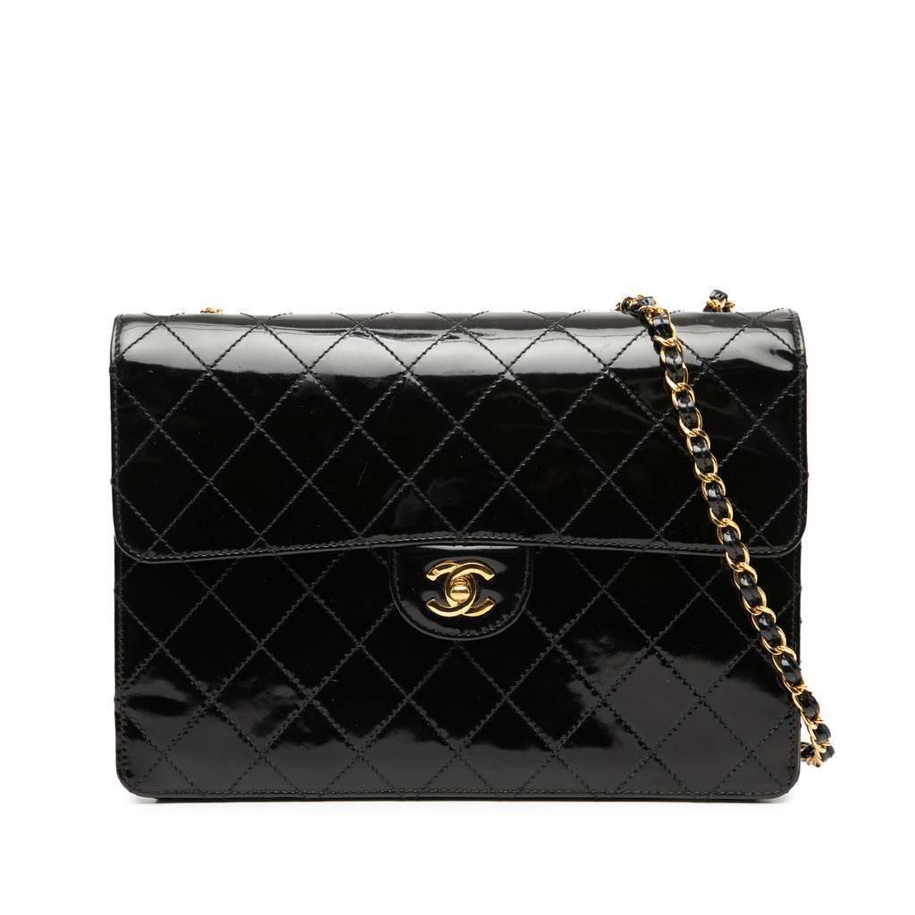 Chanel Jumbo Classic Patent Single Flap Black Leather Very good condition - Front View