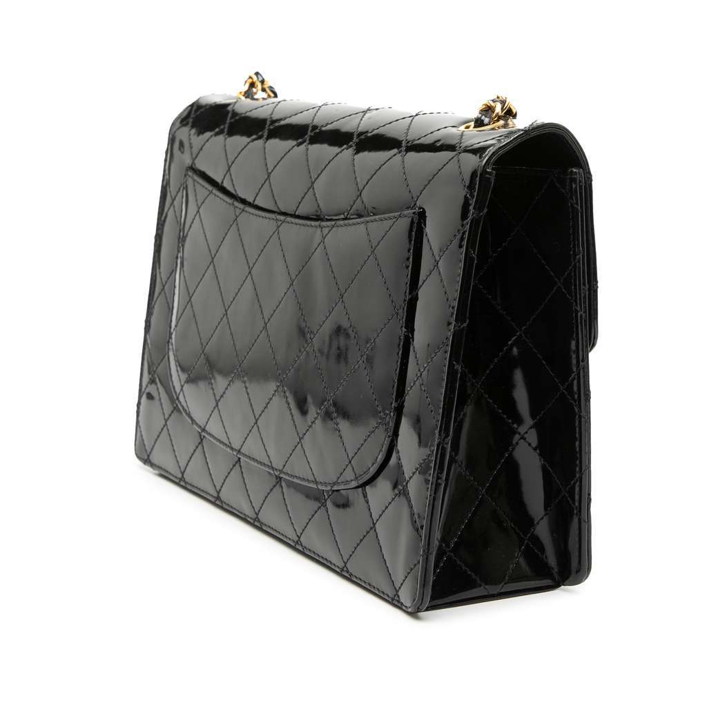 Chanel Jumbo Classic Patent Single Flap Black Leather Very good condition - Back View