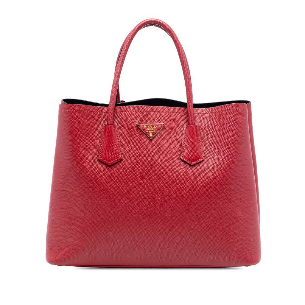 Prada Medium Saffiano Cuir Double Satchel Red Leather Very good condition - Front View