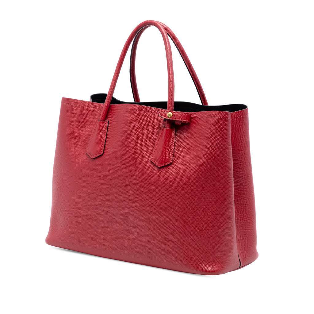Prada Medium Saffiano Cuir Double Satchel Red Leather Very good condition - Back View
