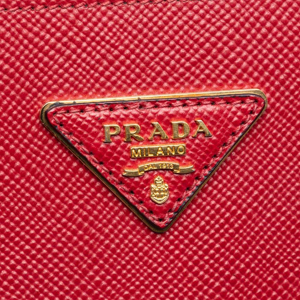Prada Medium Saffiano Cuir Double Satchel Red Leather Very good condition - Box View