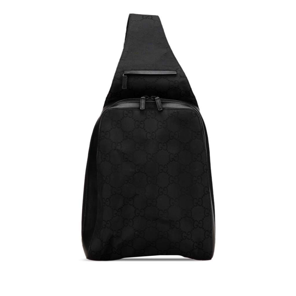 Gucci GG Nylon Sling Backpack Black Very good condition - Front View