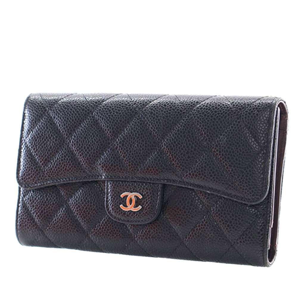 Chanel CC Caviar Classic Long Flap Wallet Black Leather Very good condition - Back View