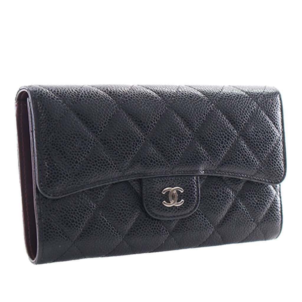 Chanel CC Caviar Classic Long Flap Wallet Black Leather Very good condition - Inside View