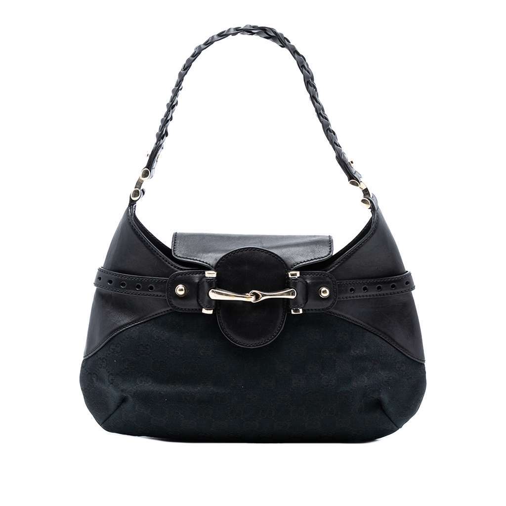 Gucci GG Canvas Horsebit Hobo Black Canvas Very good condition - Front View