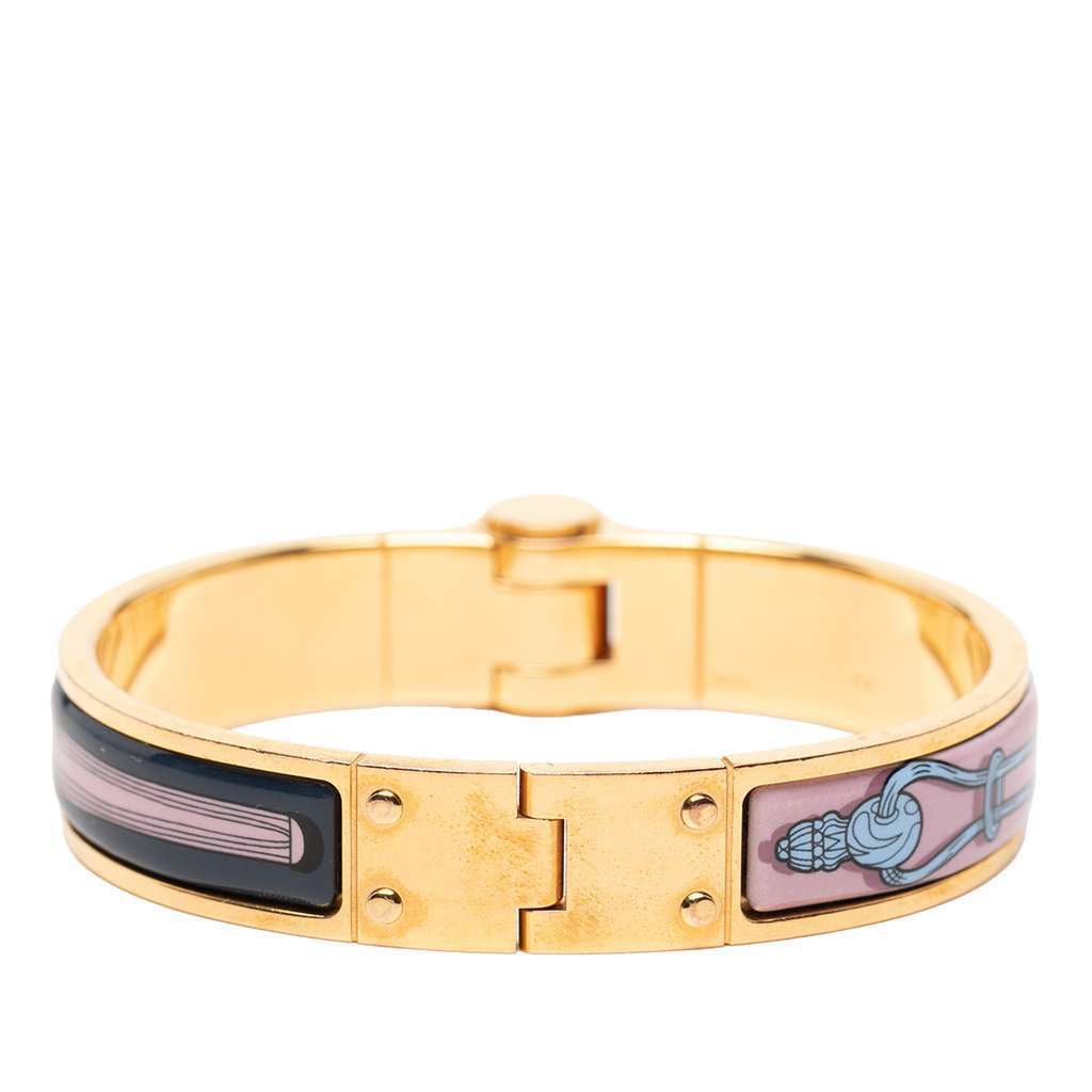Hermès Narrow Printed Enamel Hinge Bracelet Blue Very good condition - Back View