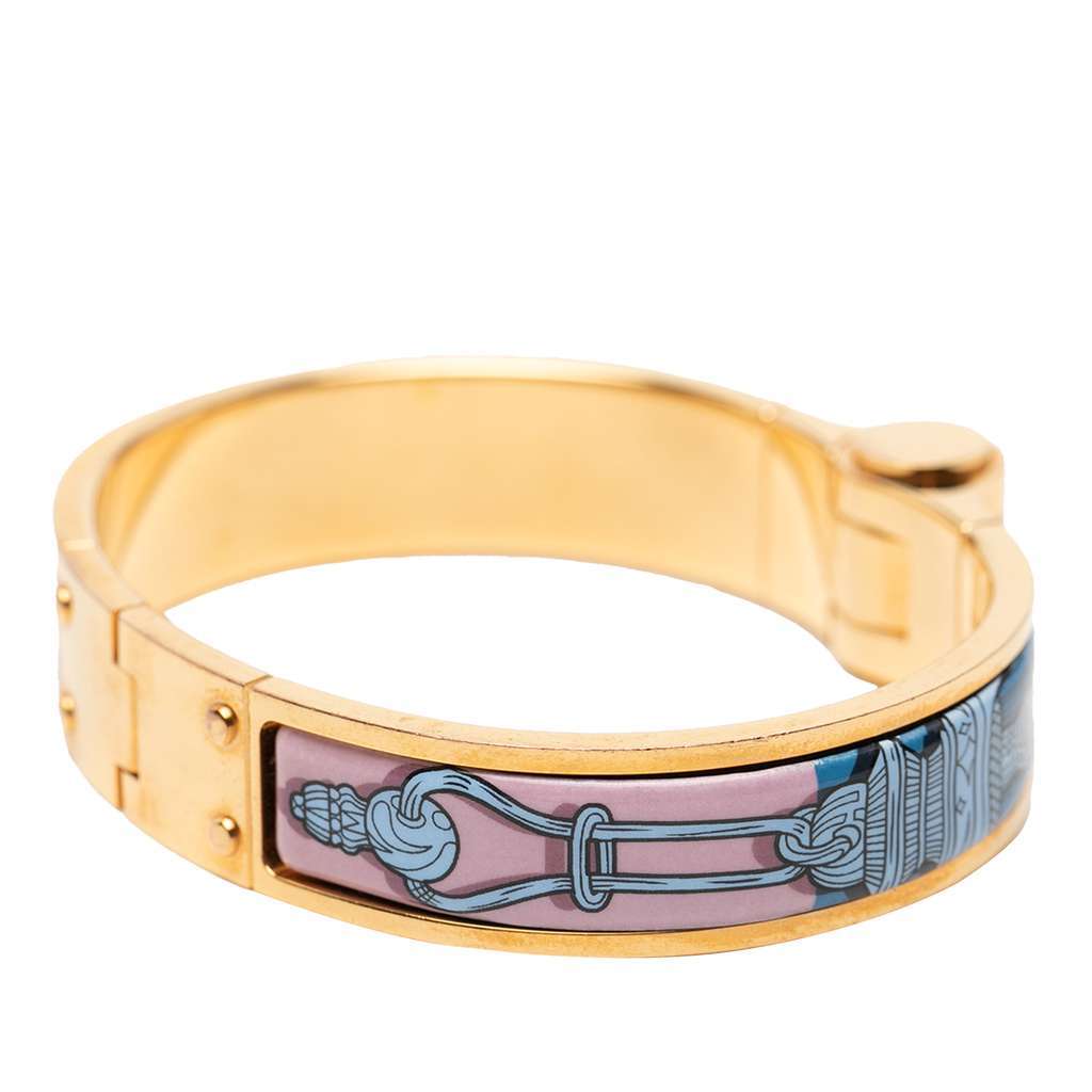 Hermès Narrow Printed Enamel Hinge Bracelet Blue Very good condition - Inside View