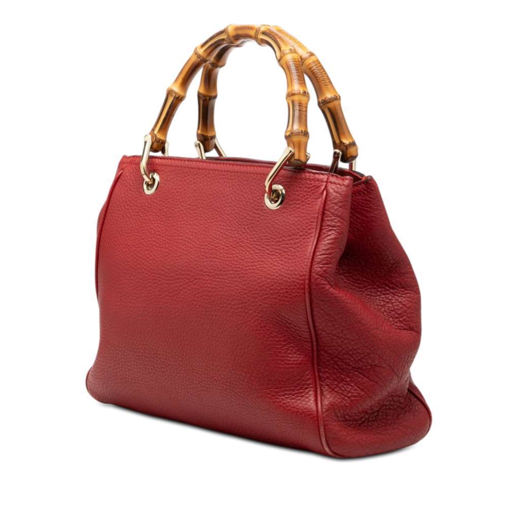 Gucci Small Calfskin Bamboo Shopper Satchel Red Leather Very good condition - Back View