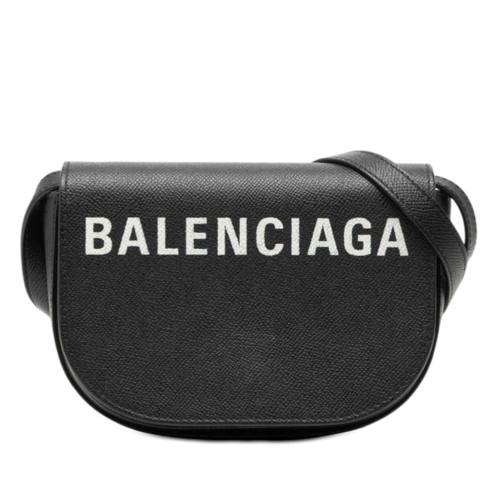 Balenciaga Grained Calfskin Logo Ville Day Crossbody XS Black Leather Very good condition - Front View
