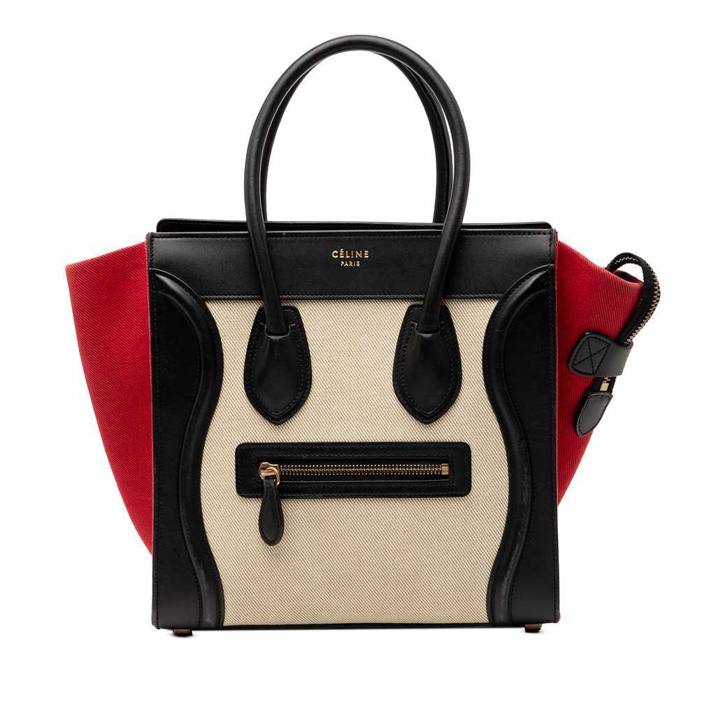 Celine Micro Tricolor Canvas and Leather Luggage Tote White Canvas Very good condition - Front View