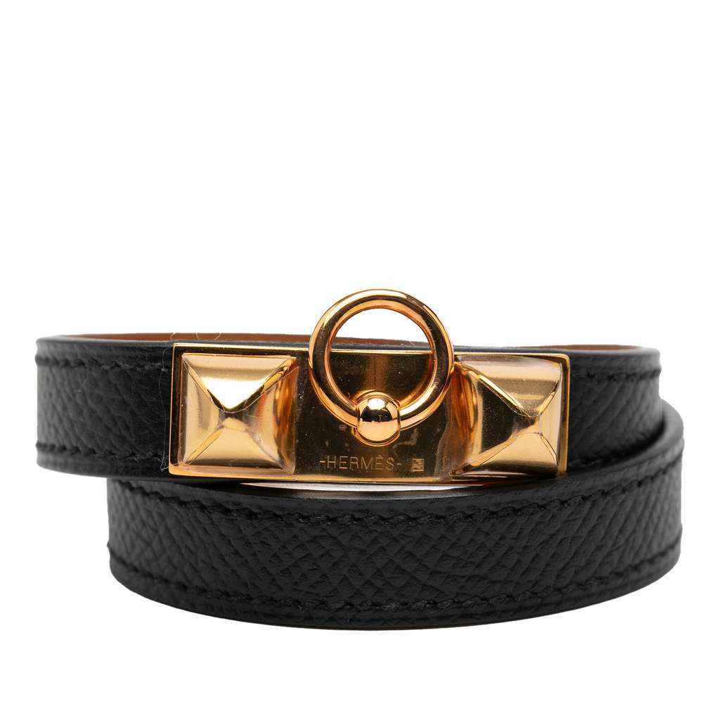 Hermès Epsom Rivale Double Tour Bracelet Black Leather Very good - Front View