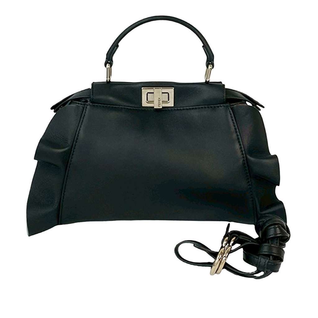 Fendi Mini Bicolor Nappa Waves Peekaboo Iconic Satchel Black Leather Very good condition - Back View