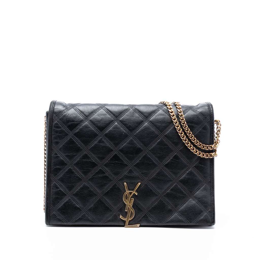 Saint Laurent Small Quilted Lambskin Becky Chain Shoulder Bag Black Leather Very good condition - Front View