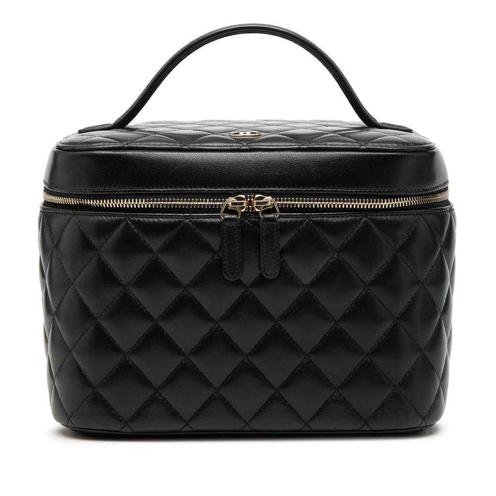 Chanel CC Quilted Lambskin Vanity Bag Black Leather Very good condition - Front View