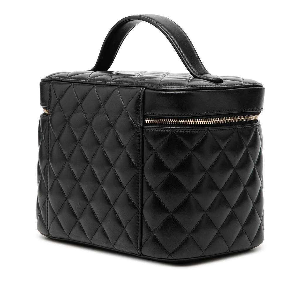 Chanel CC Quilted Lambskin Vanity Bag Black Leather Very good condition - Back View
