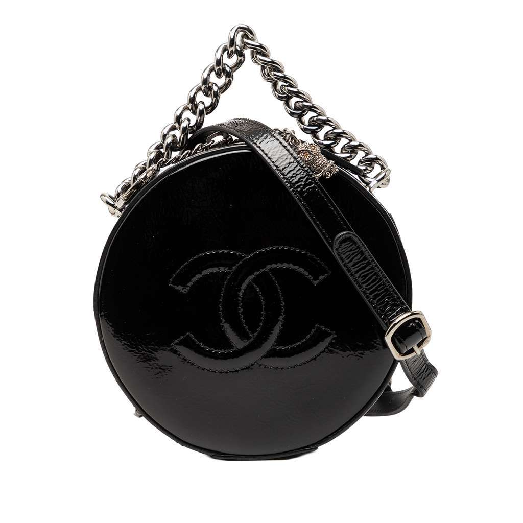 Chanel Patent Round As Earth Bag Black Leather Very good condition - Front View