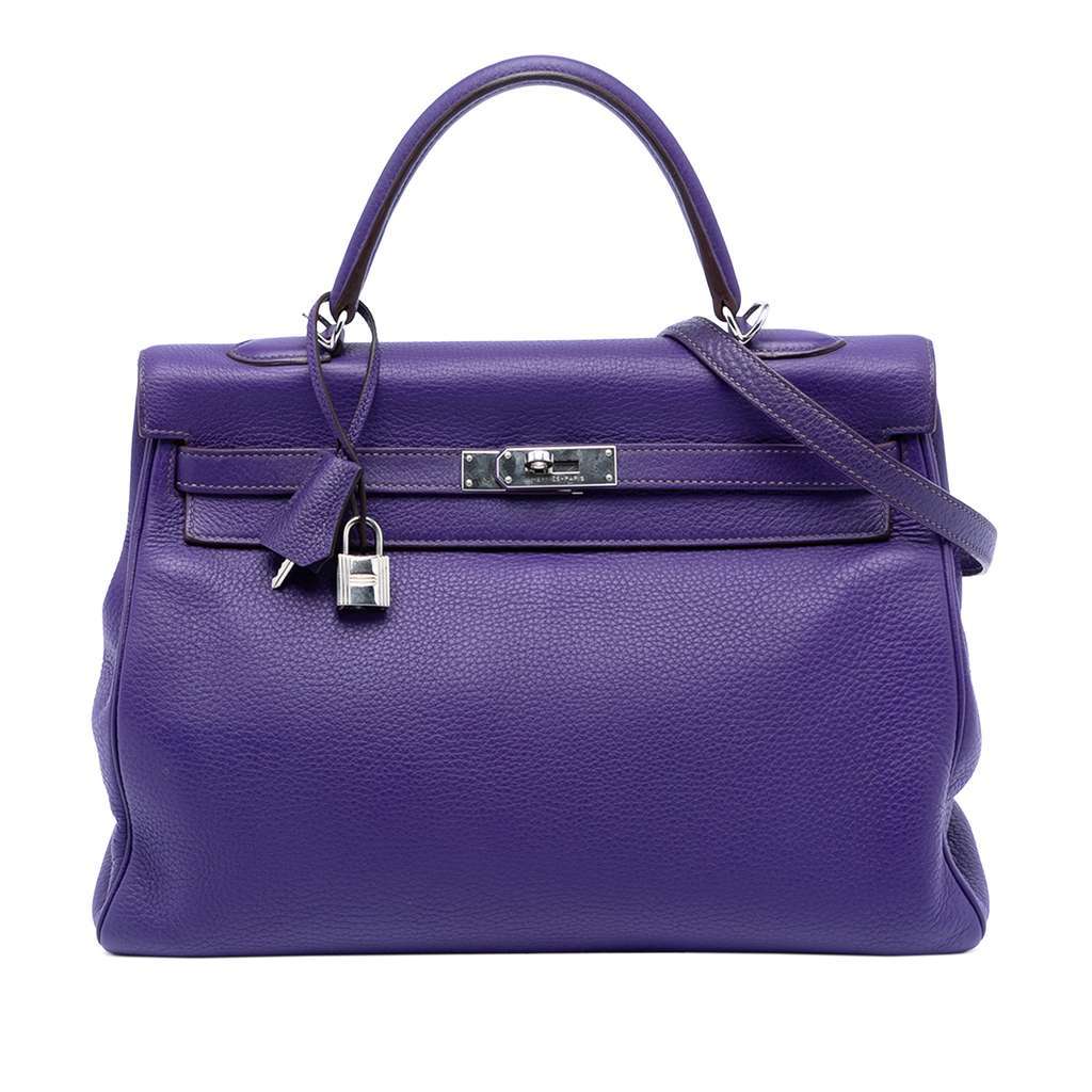 Hermès Clemence Kelly II Retourne 35 Purple Leather Very good condition - Front View