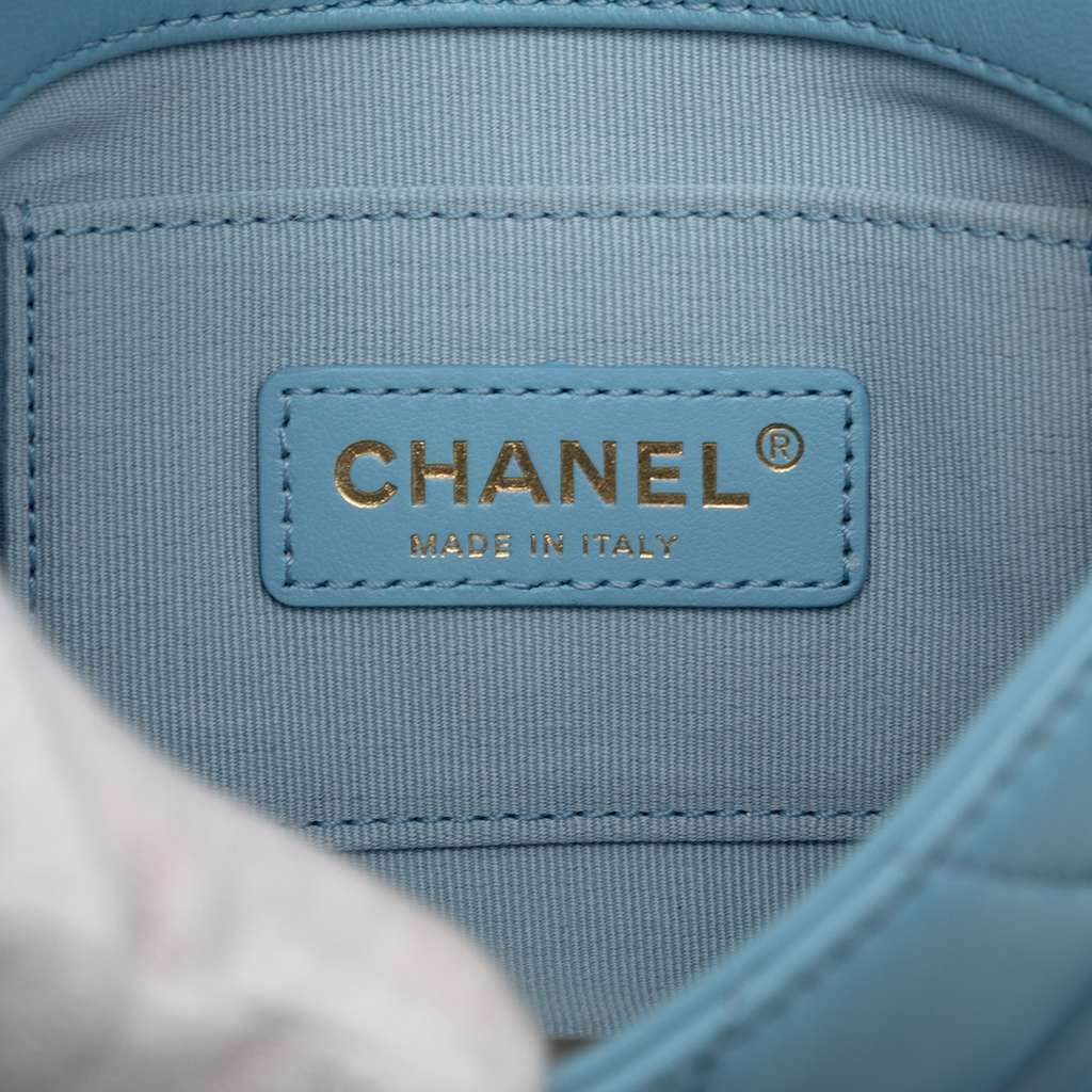 Chanel Mini Quilted Lambskin Lacquered Chain Flap Blue Leather Very good condition - Box View