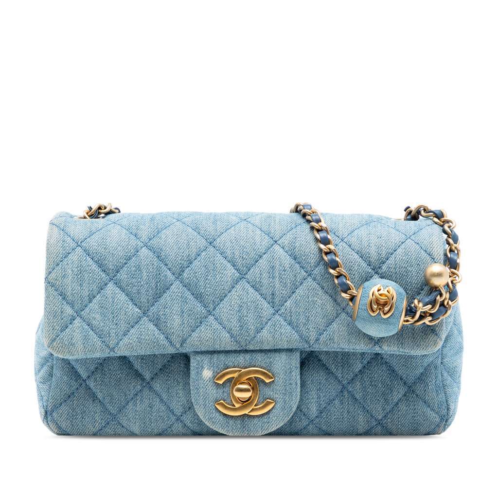 Chanel Mini Rectangular Classic Denim Pearl Crush Single Flap Blue Denim Very good condition - Front View
