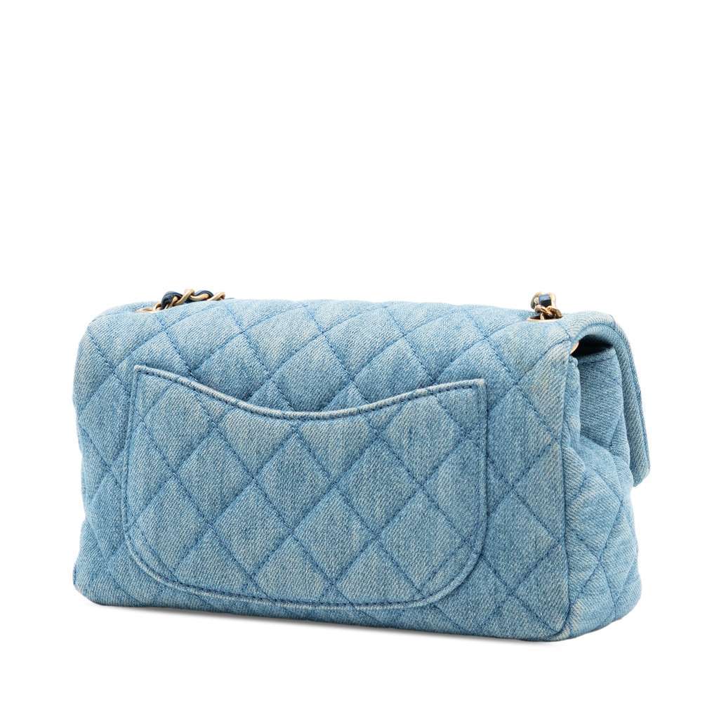Chanel Mini Rectangular Classic Denim Pearl Crush Single Flap Blue Denim Very good condition - Back View