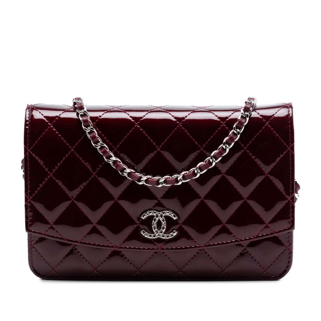 Chanel CC Quilted Patent Brilliant Wallet On Chain Red Leather Very good condition - Front View