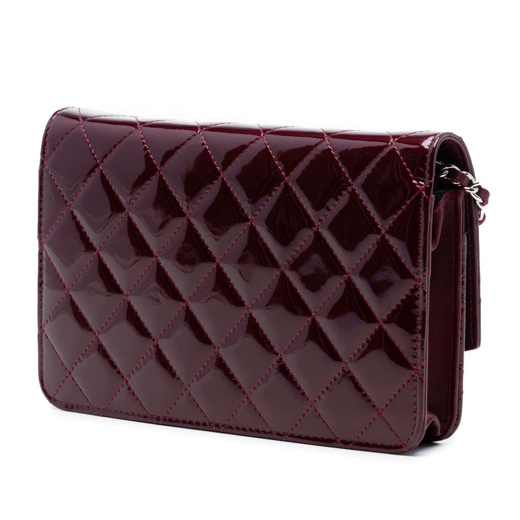 Chanel CC Quilted Patent Brilliant Wallet On Chain Red Leather Very good condition - Back View