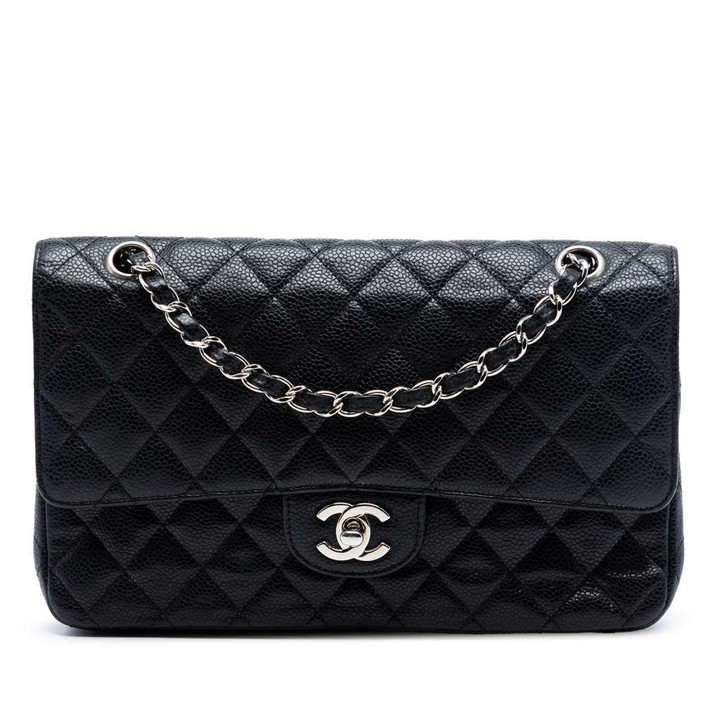 Chanel Medium Classic Caviar Double Flap Black Leather Very good condition - Front View