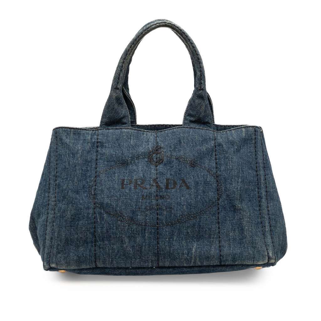 Prada Denim Canapa Logo Satchel Blue Denim Very good condition - Front View