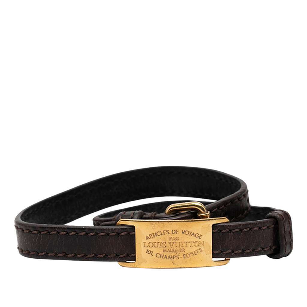 Louis Vuitton Leather Articles de Voyage Sign It Bracelet Brown Leather Very good condition - Front View
