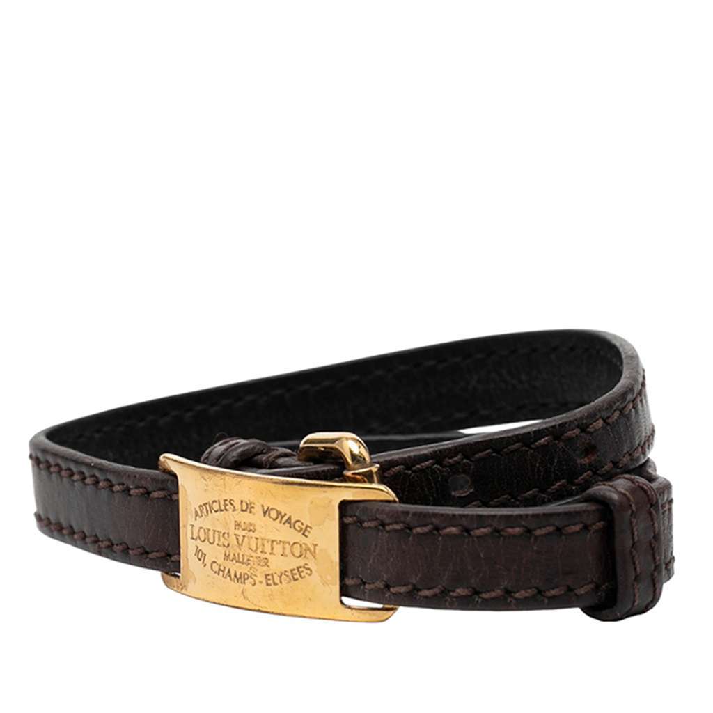 Louis Vuitton Leather Articles de Voyage Sign It Bracelet Brown Leather Very good condition - Back View