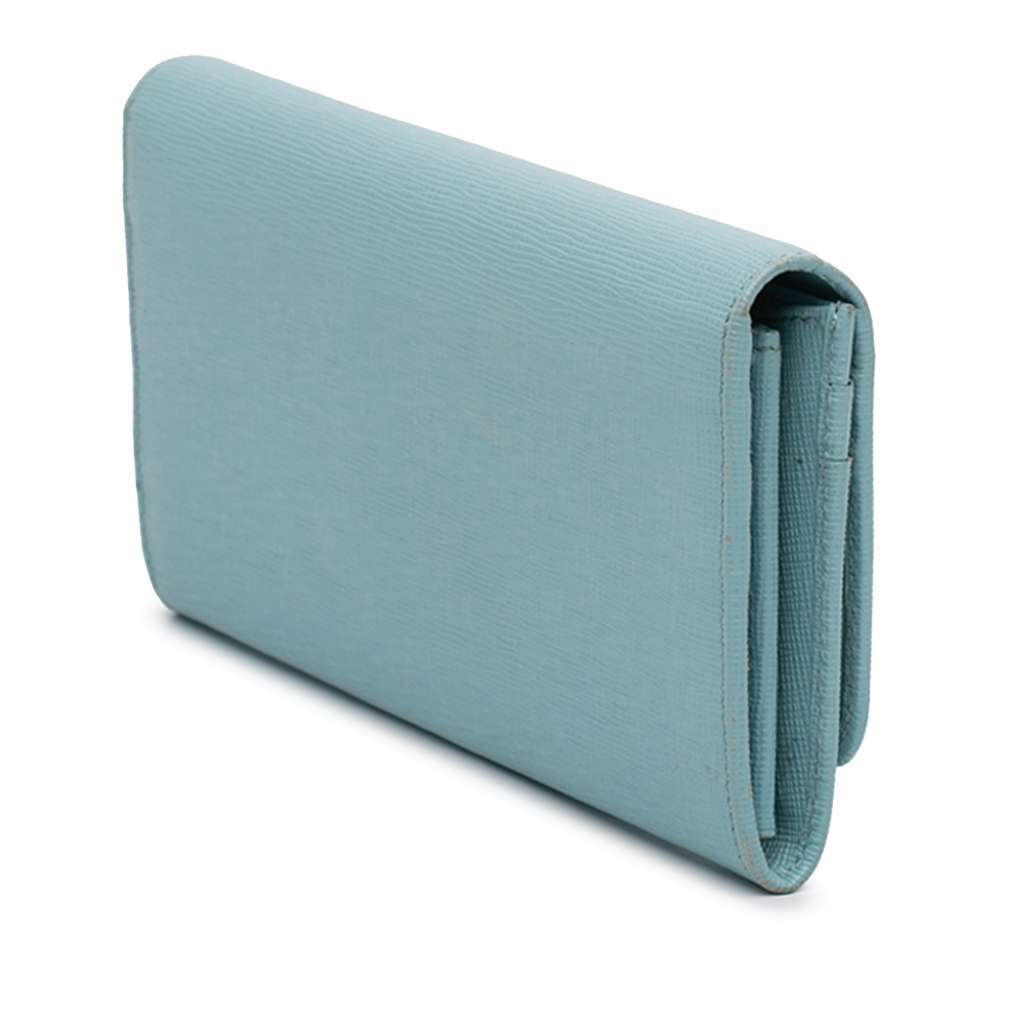 Fendi Leather Flowerland Continental Long Wallet Blue Leather Very good condition - Back View