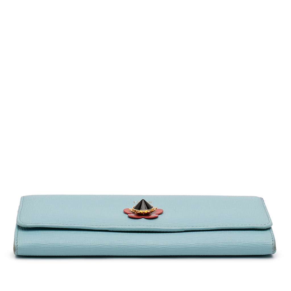 Fendi Leather Flowerland Continental Long Wallet Blue Leather Very good condition - Inside View