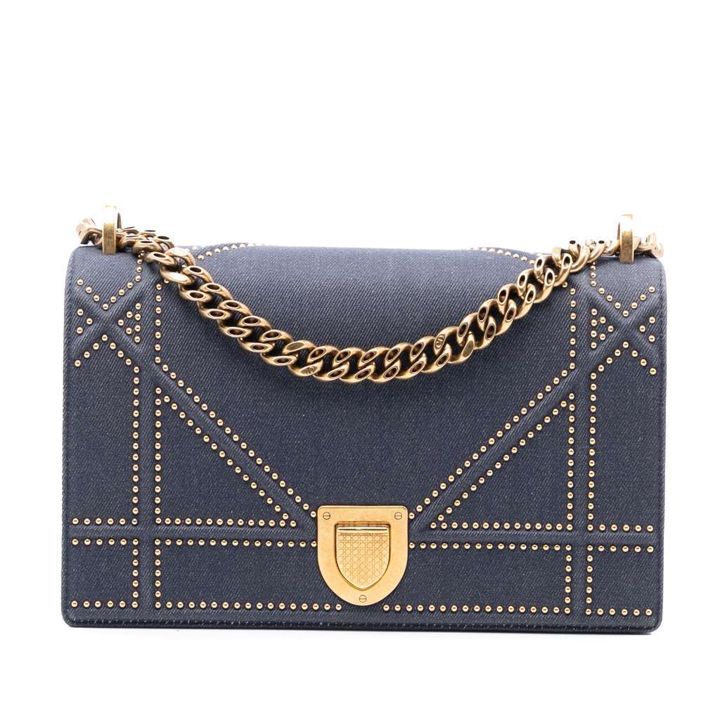 Dior Medium Studded Denim Diorama Flap Blue Denim Very good condition - Front View