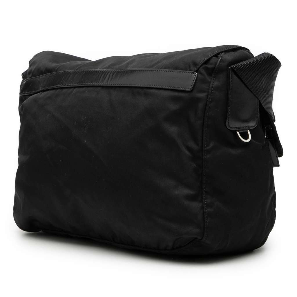 Prada Tessuto Zip Double Buckle Messenger Bag Black Very good condition - Back View