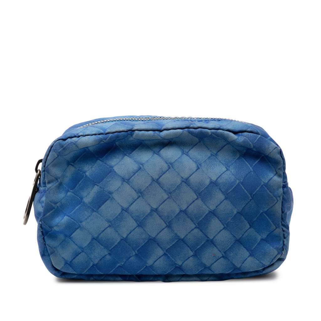 Bottega Veneta Nylon Intrecciolusion Pouch Blue Very good condition - Front View