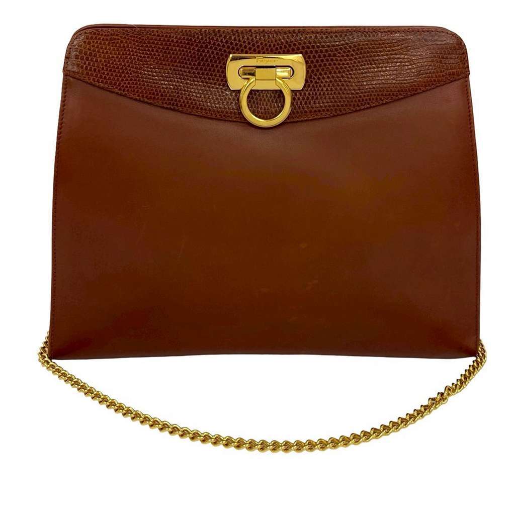 Salvatore Ferragamo Leather Gancini Chain Crossbody Brown Leather Very good condition - Front View