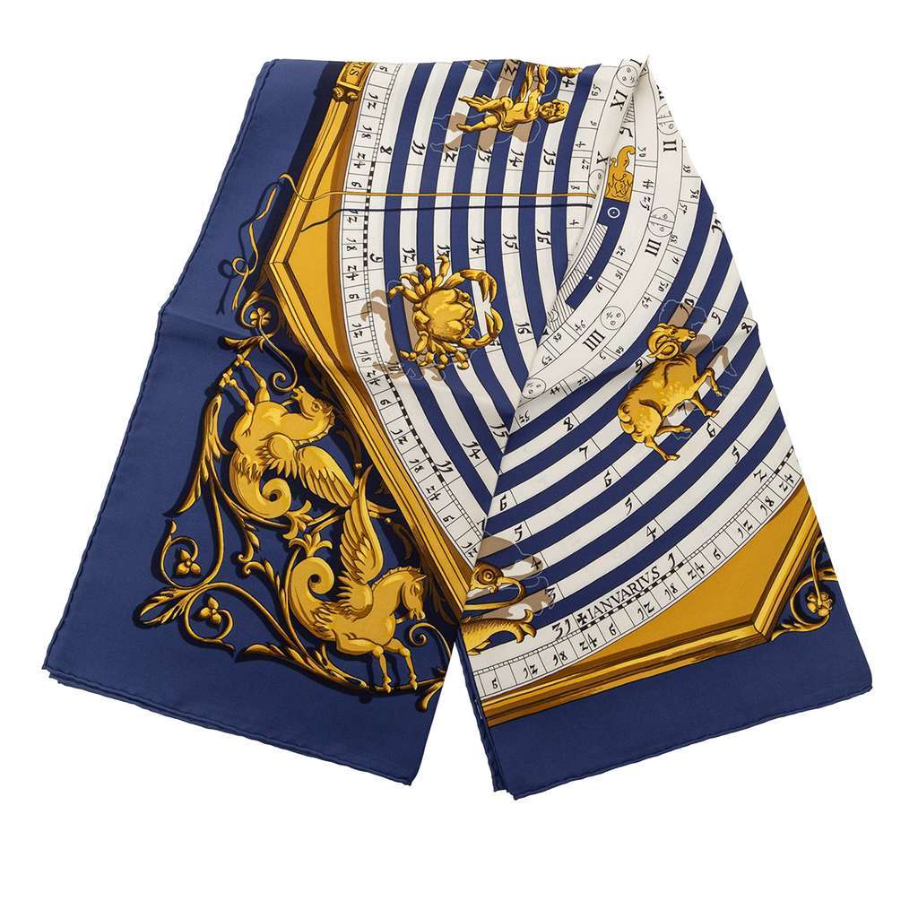 Hermès Astrologie Dies et Hore Silk Scarf Blue Silk Very good condition - Front View