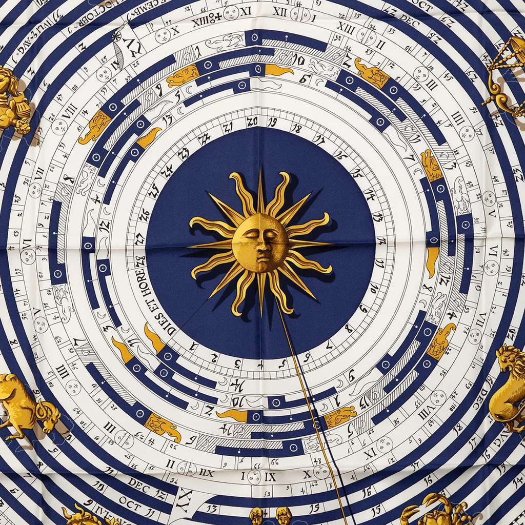 Hermès Astrologie Dies et Hore Silk Scarf Blue Silk Very good condition - Back View