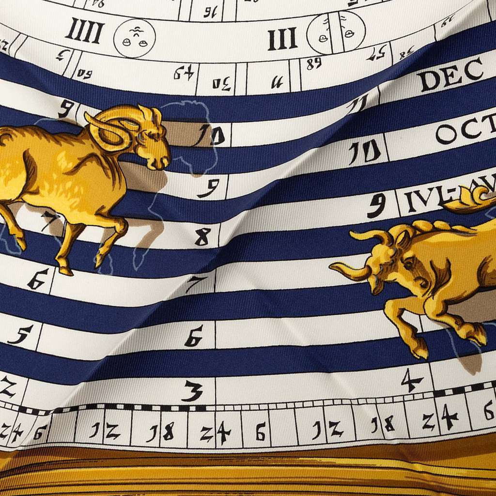 Hermès Astrologie Dies et Hore Silk Scarf Blue Silk Very good condition - Box View