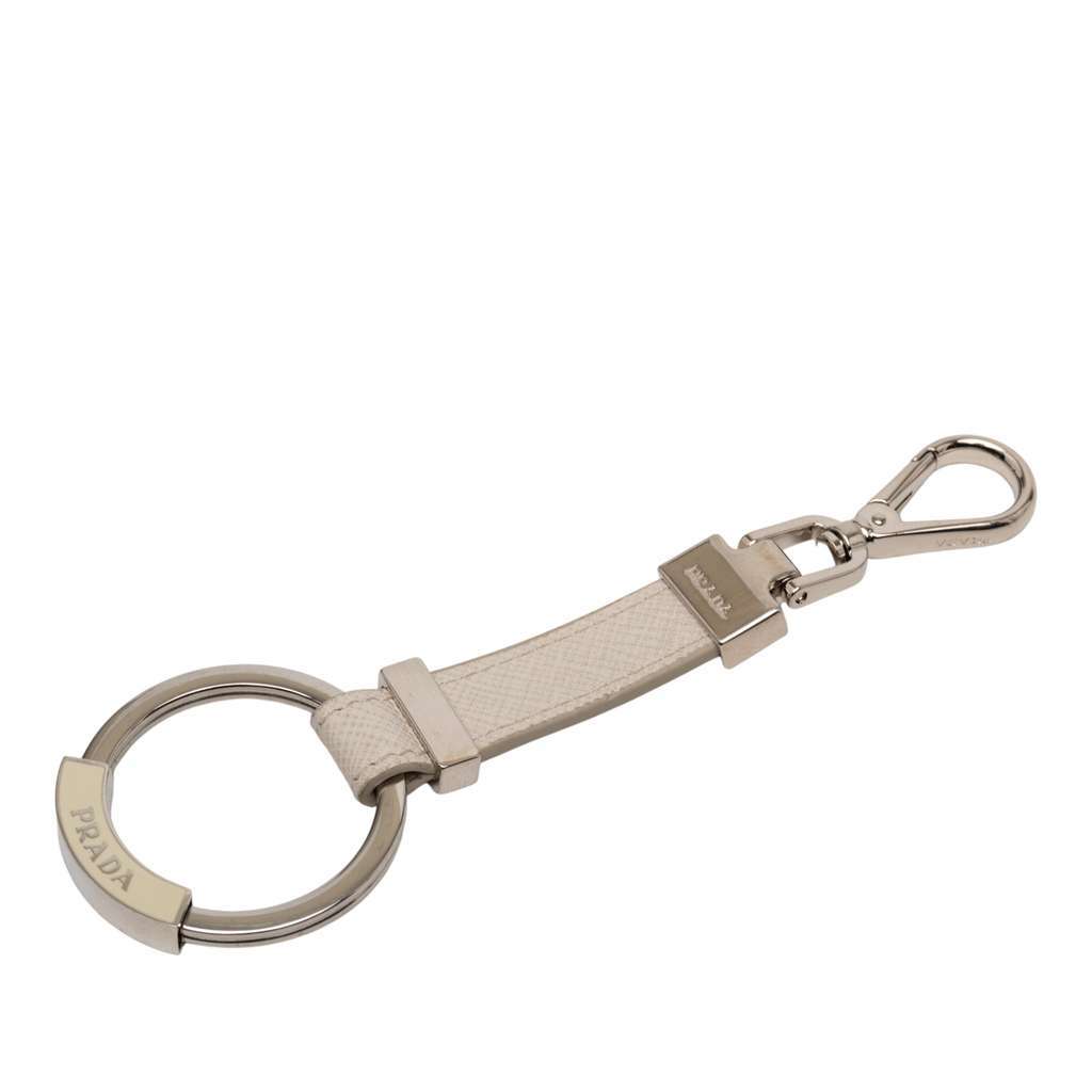 Prada Saffiano Logo Key Holder Grey Leather Very good - Front View